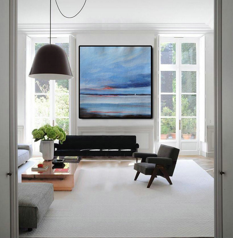Extra Large Abstract Painting On Canvas,Oversized Abstract Landscape Painting,Modern Art,Sky Blue,White,Black.etc